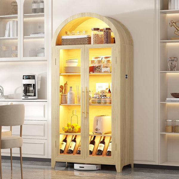 71" Arched Display Cabinet with LED Light & Glass Doors