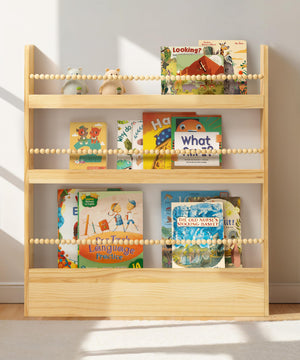 Kids Wall-Mount Bookshelf – 3-Tier Solid Pine, Bohemian