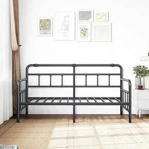 Metal Twin Daybed Frame with Modern Headboard and Steel Slats