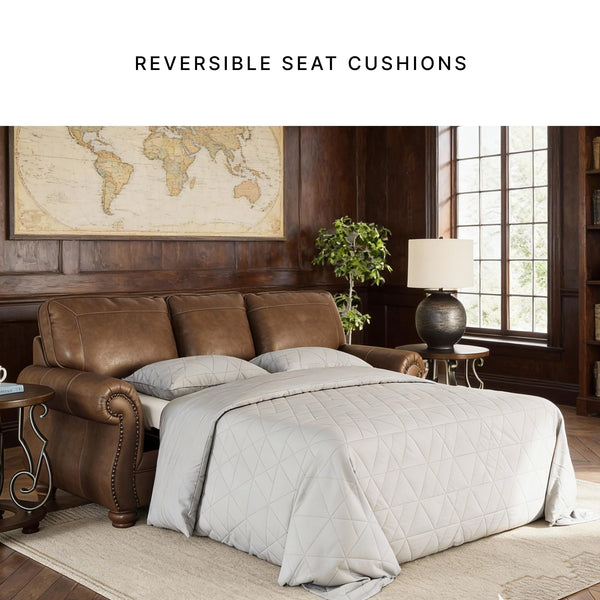 Queen Faux Leather Sofa Sleeper with Memory Foam Mattress