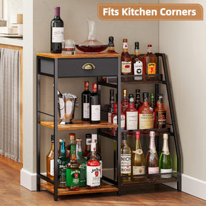 3-Tier Wine Rack Bar Cabinet with Drawer