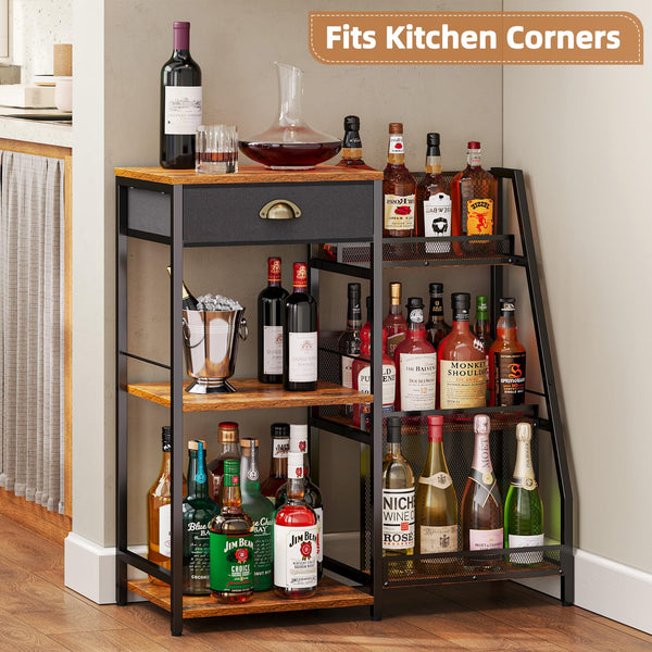 3-Tier Wine Rack Bar Cabinet with Drawer