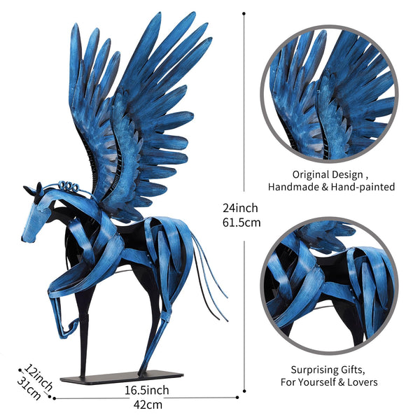 Handmade Metal Flying Horse Sculpture – Hand-Painted Pegasus Figurine