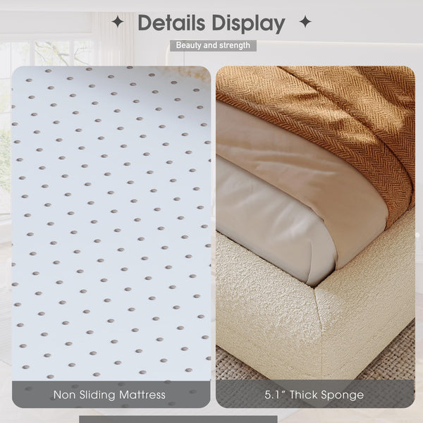 Boucle Upholstered Platform Bed Frame with Headboard