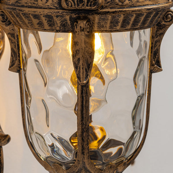 Rustic Outdoor Wall Sconce Lantern – Antique Bronze Wrought Iron with Hammered Glass