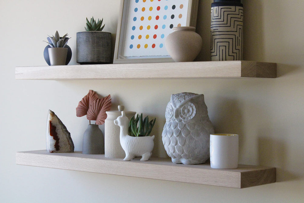 White Oak Floating Wall Shelves – Set of 2