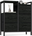 5-Drawer Fabric Dresser with 2-Tier Shelf