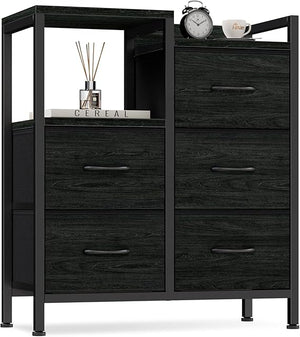 5-Drawer Fabric Dresser with 2-Tier Shelf