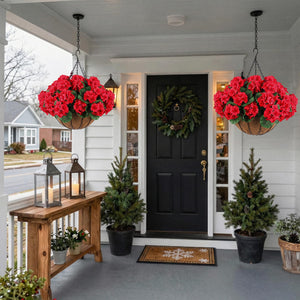 Artificial Geranium Hanging Baskets with Silk Flowers – Set of 2