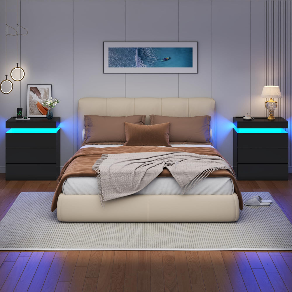 Nightstand with Charging Station and LED Lights – 3 Drawers