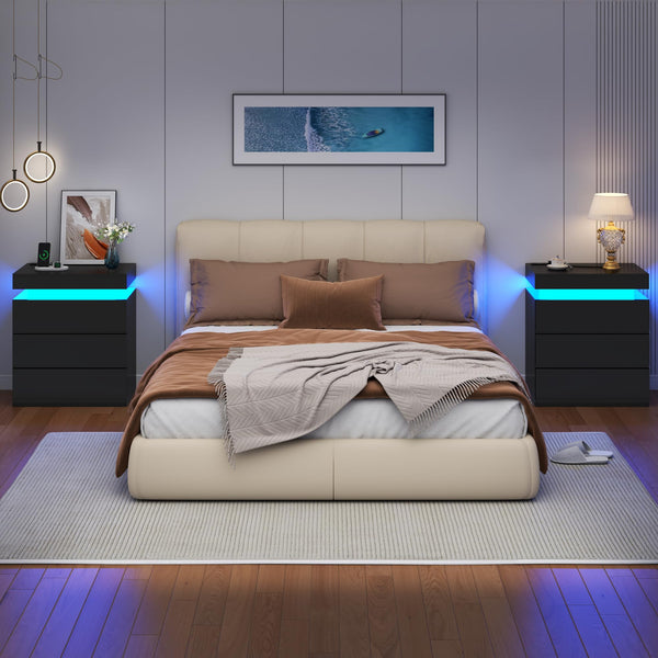Nightstand with Charging Station and LED Lights – 3 Drawers