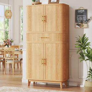71" Tall Pantry Cabinet with Drawer, 4 Doors & 10 Storage Compartments