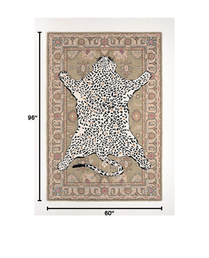 Leopard Print Wool Area Rug – Hand-Tufted, 5x8