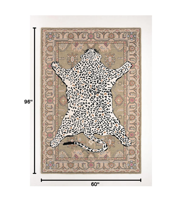 Leopard Print Wool Area Rug – Hand-Tufted, 5x8