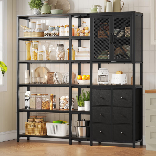 L-Shaped Corner Bookshelf with Fabric Drawers