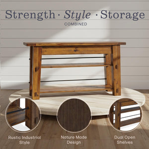 54-Inch Industrial Wood Console Table with Two Open Shelves