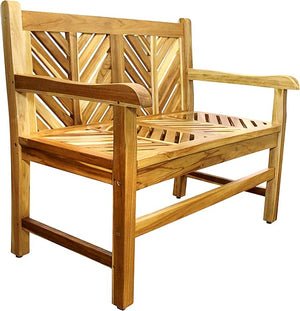Solid Teak Wood Outdoor Bench with Armrests & Backrest