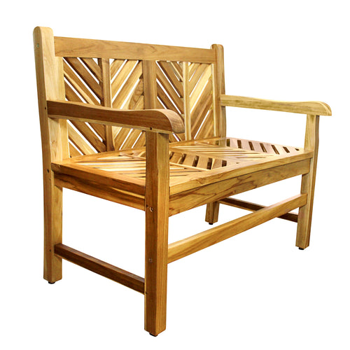 Teak Wood Outdoor Bench with Chevron Backrest