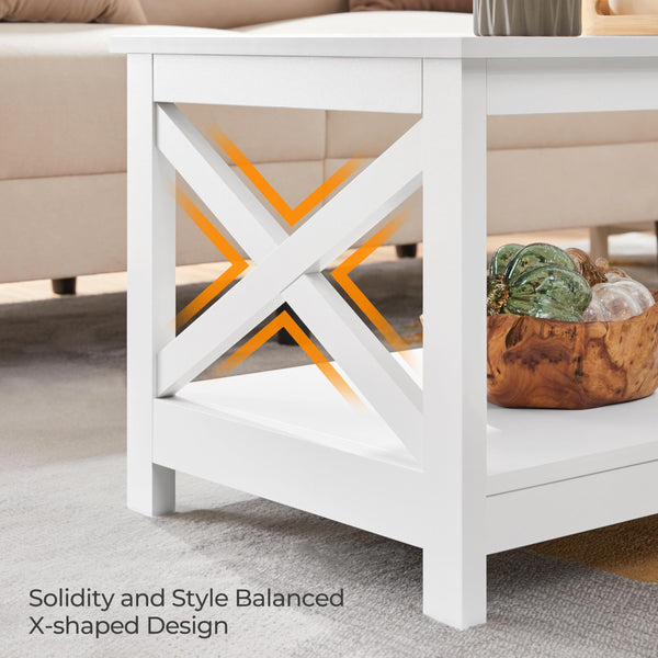 2-Tier Coffee Table with Storage Shelf and X-Design Legs