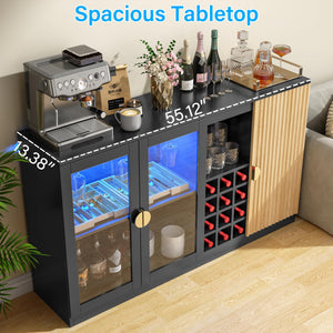 55" Bar Cabinet with RGB LED Light & Wine Rack