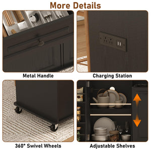 Rolling Kitchen Island with Power Outlet & Drop Leaf