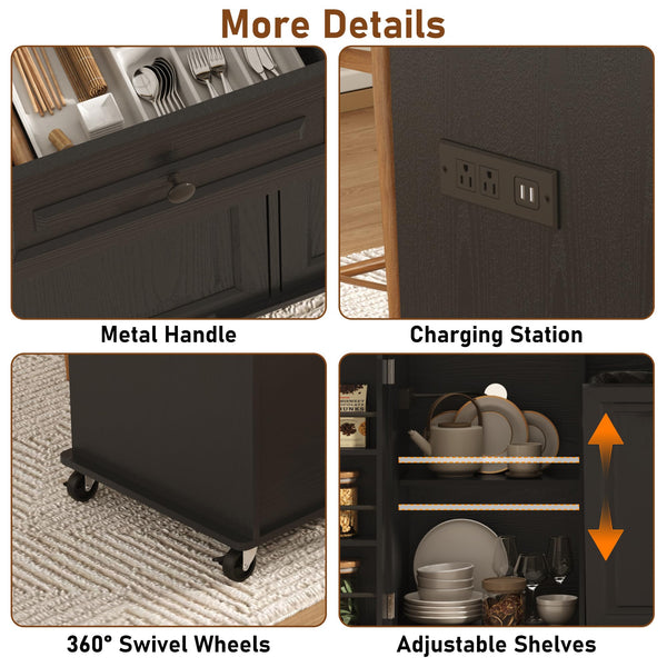 Rolling Kitchen Island with Power Outlet & Drop Leaf