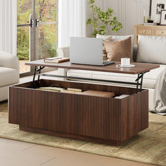 Lift-Top Coffee Table with Hidden Storage & Fluted Wood Design