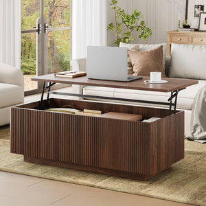 Lift-Top Coffee Table with Hidden Storage & Fluted Wood Design