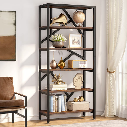 6-Tier Industrial Bookshelf 71 Inch – Open Etagere Bookcase