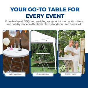 32" Round Folding Bar Height Cocktail Tables, Set of 2 – White