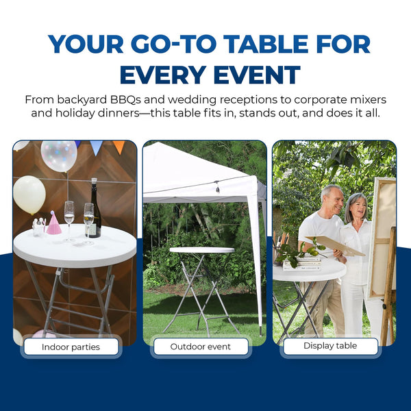 32" Round Folding Bar Height Cocktail Tables, Set of 2 – White