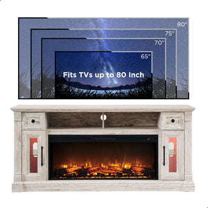 Farmhouse Fireplace TV Stand with 42" Electric Fireplace – 70" Wide, Fits TVs Up to 80"