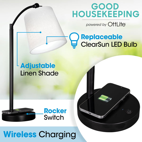 Adjustable LED Desk Lamp with Wireless Charging Pad