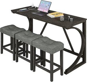 3-Piece Counter Height Bar Table Set with USB & Stools