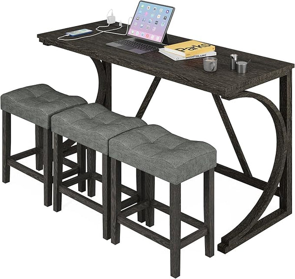 3-Piece Counter Height Bar Table Set with USB & Stools