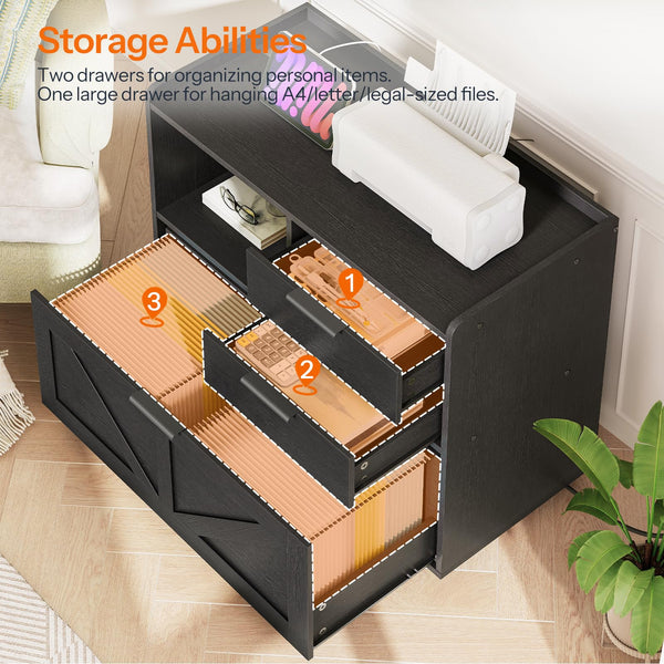 Lateral File Cabinet with Charging Station & Drawers
