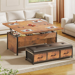 Lift Top Coffee Table Set with Storage & Ottoman Bench, 43"