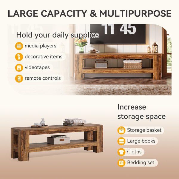 Tribesigns 59" TV Stand for 55/60/65/75-Inch TVs, Rustic Media TV Console with Storage Shelve, Entertainment Center Television Stand for Living Room, Bedroom (Brown)