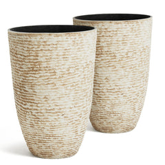 Tall Round Stone-Finish Planters Set of 2 – 14" Dia x 20.5" H, 9 Gallon