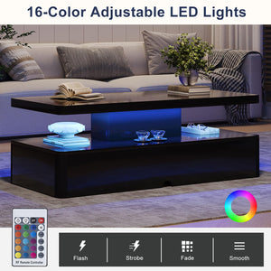 LED Coffee Table with 2-Tier Storage