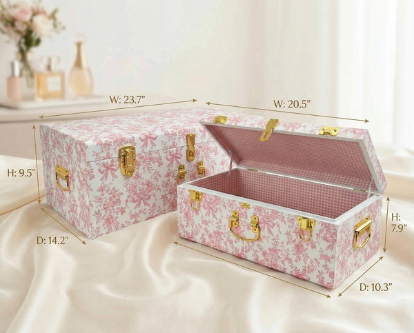Pink Floral Metal Storage Trunk Set of 2