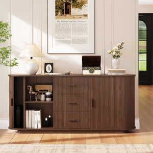 63" Fluted Sideboard Buffet Cabinet with 3 Drawers & 2 Doors