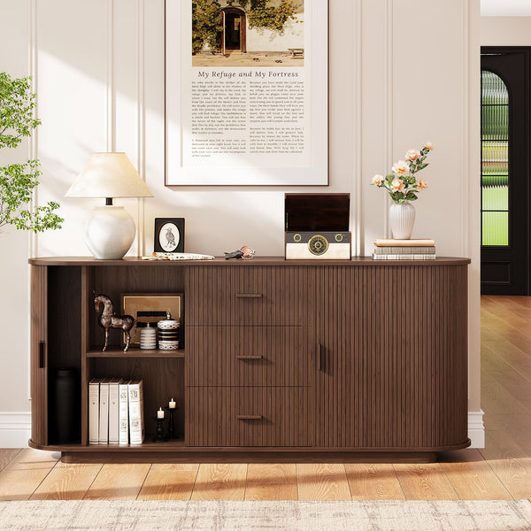 63" Fluted Sideboard Buffet Cabinet with 3 Drawers & 2 Doors
