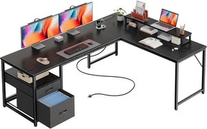 L-Shaped Desk with Power Outlets, USB-C & Storage Drawers