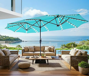 13ft Double-Sided Patio Umbrella with 120 LED Solar Lights & 12 Ribs