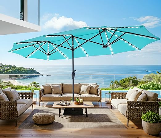 13ft Double-Sided Patio Umbrella with 120 LED Solar Lights & 12 Ribs