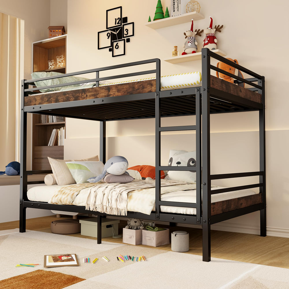 Twin Over Twin Metal Bunk Bed with Guard Rails