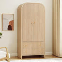 Arched Armoire Wardrobe Closet with Fluted Doors, Hanging Rod & 2 Drawers