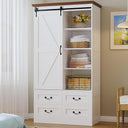 Sliding Barn Door Wardrobe with 4 Drawers & Hanging Rod — 71" Tall Bedroom Armoire