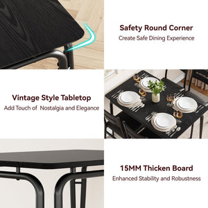 5-Piece Dining Table Set with 4 Chairs – Modern Black
